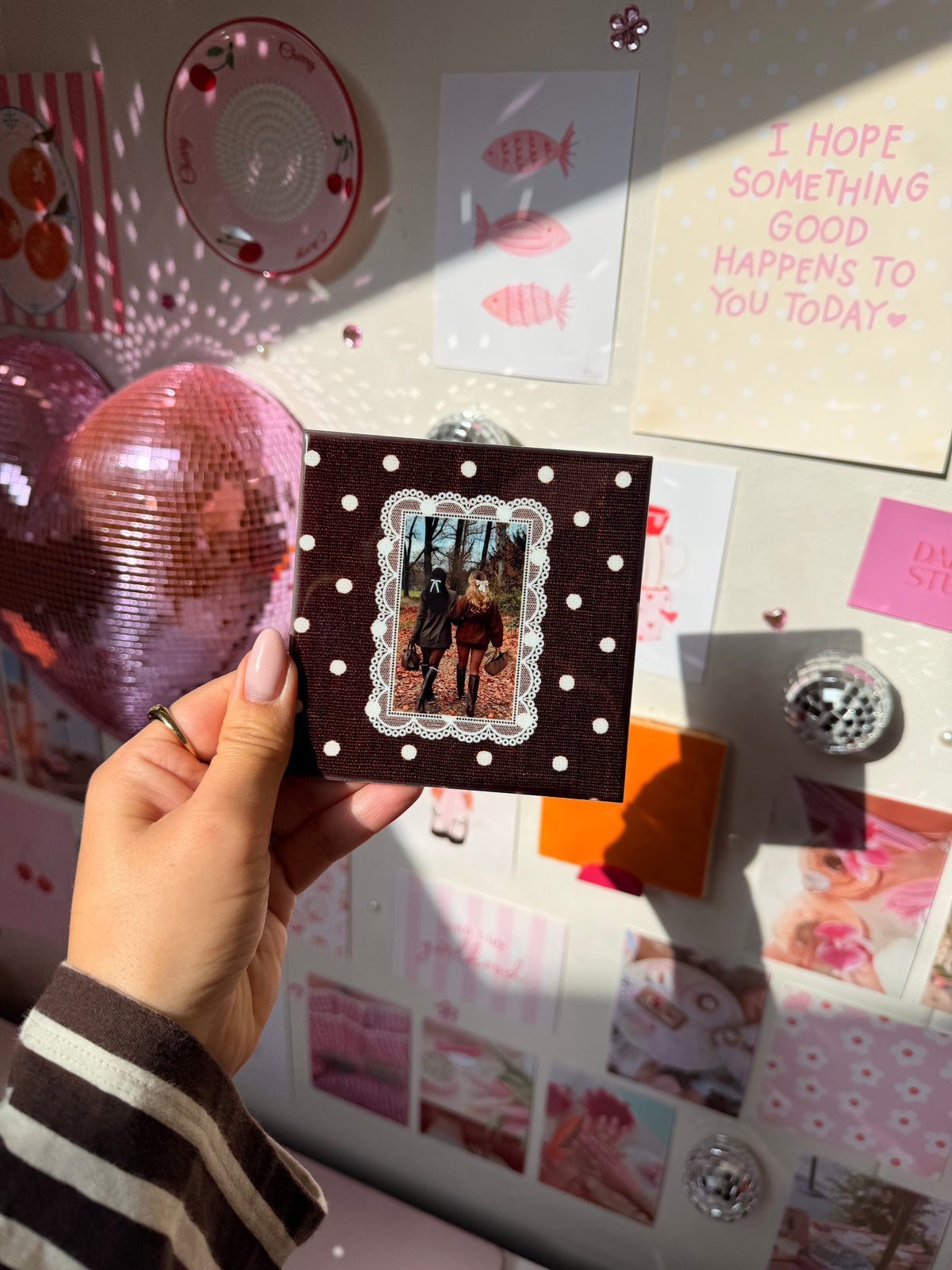 Gepersonaliseerd Tegeltje met Foto – Bruine Polkadot